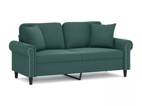Canapé 2 places avec oreillers vert foncé 140 cm velours