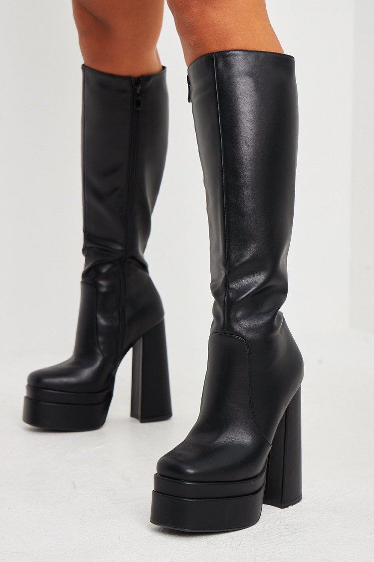 Bottes noires à plateforme et talon bloc