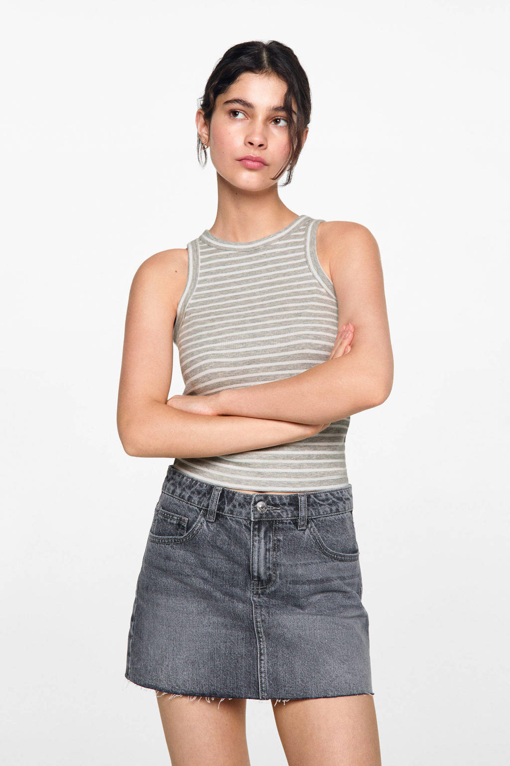 MANGO TEEN gestreeptetop lichtgrijs/wit