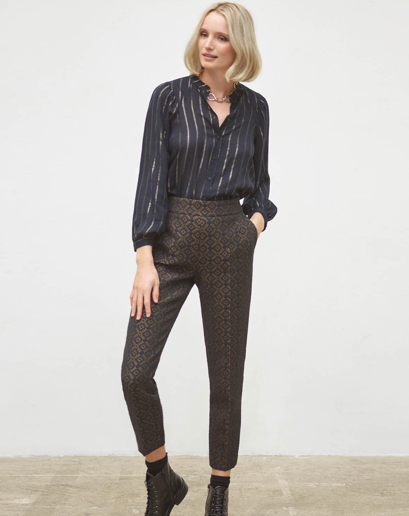 Caroll Pantalon Jim imprimé marine/bronze