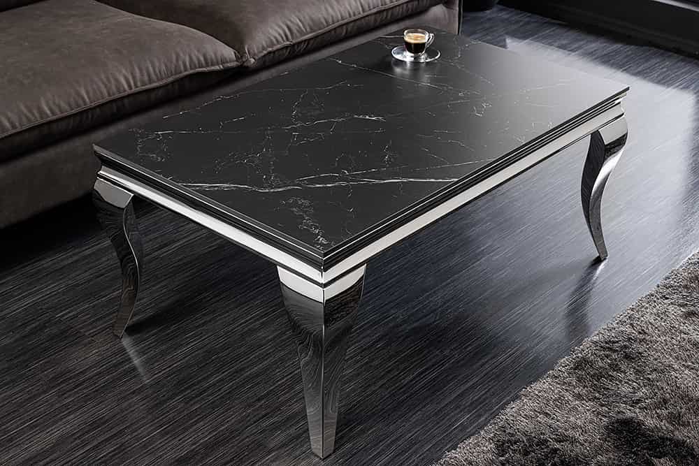 Design Couchtisch MODERN BAROCK 100cm schwarz anthrazit chrom Keramik Marmor