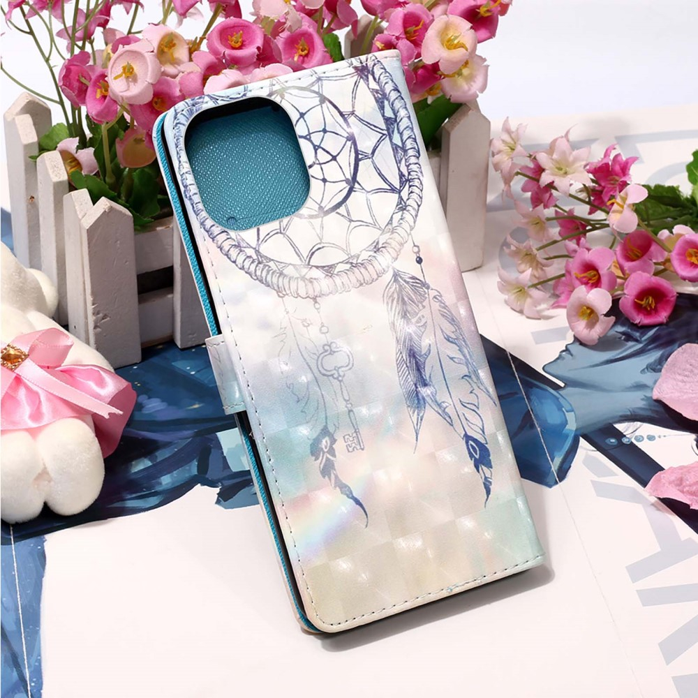 iPhone 13 Pro Leder Tasche Traumfänger - Blau / Weiss