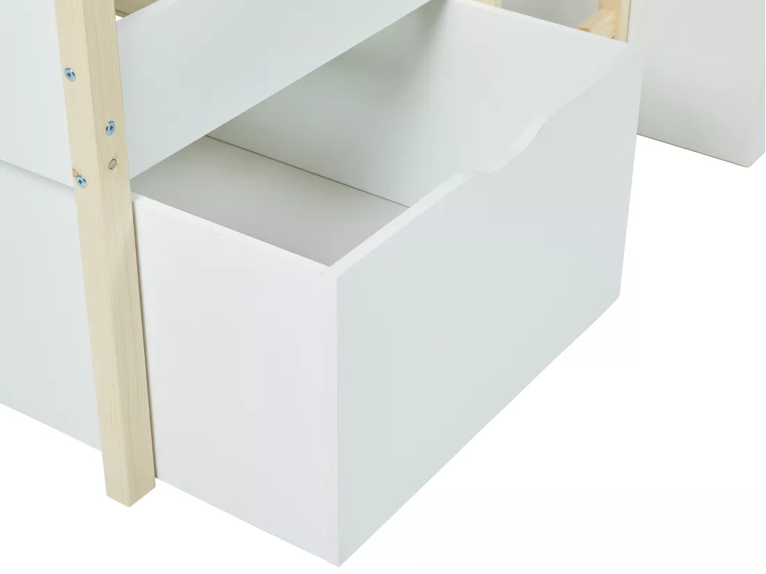 Lit mi-hauteur SISSY - 2 tiroirs - 90 x 190 cm - Blanc et chêne + matelas