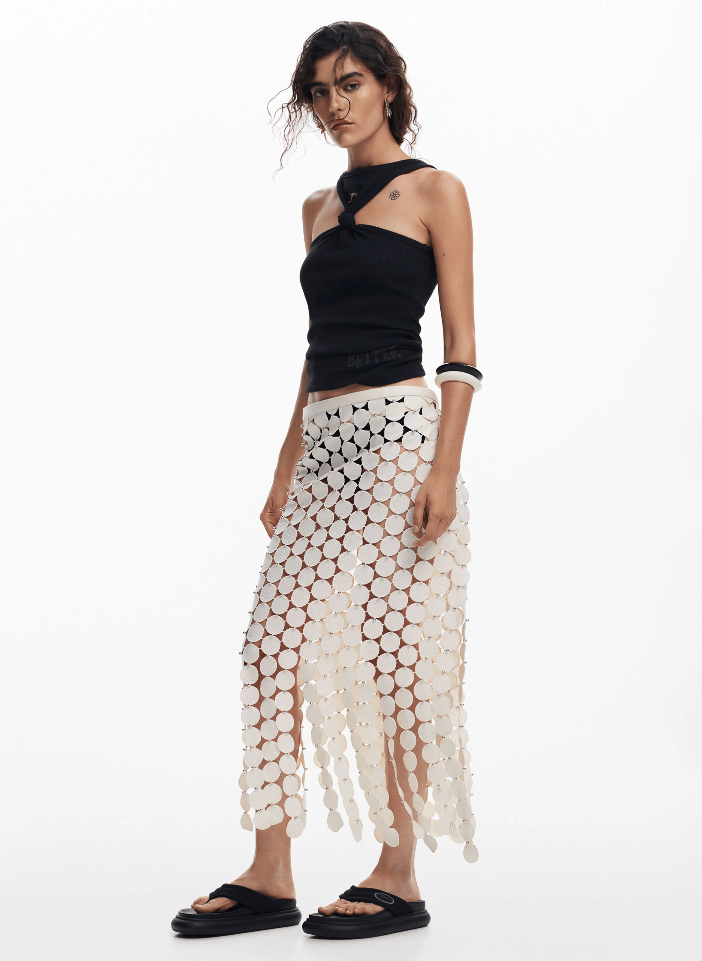 Top sans manches noué en coton mélangé | Noir