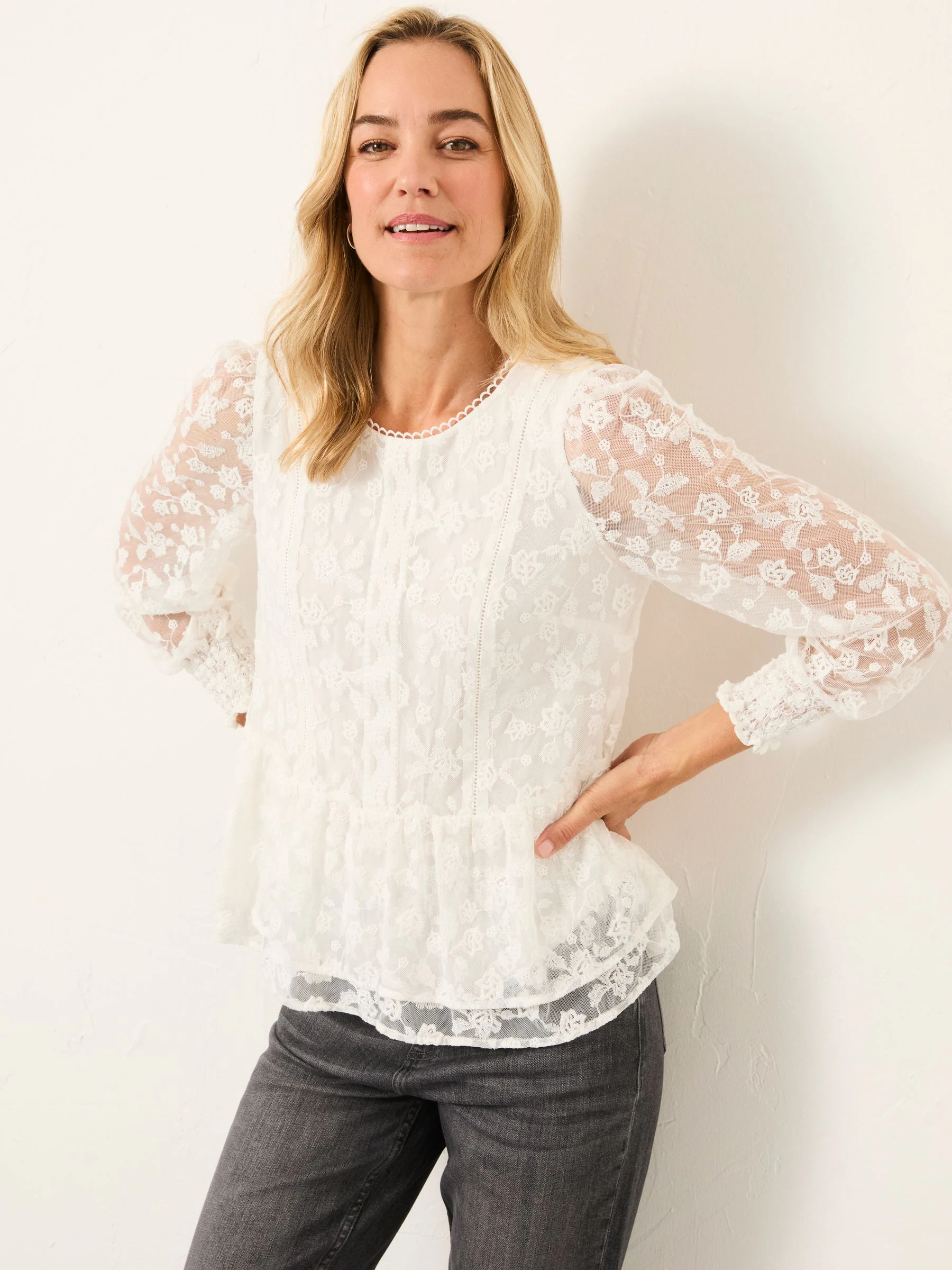 Ivoor - FatFace Lace Round Neck Top