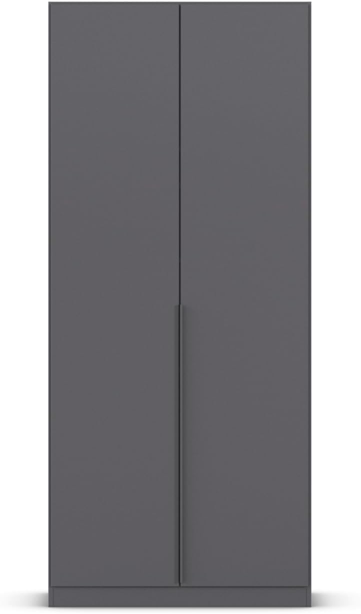 Rauch Möbel Alabama, Kleiderschrank, Garderobenschrank, 2-türig, Zubehör Basic, 1 Kleiderstange, 1 Einlegeboden, Farbe Grau metallic, Schwarz, Griff Grau metallic, 91x210x54cm