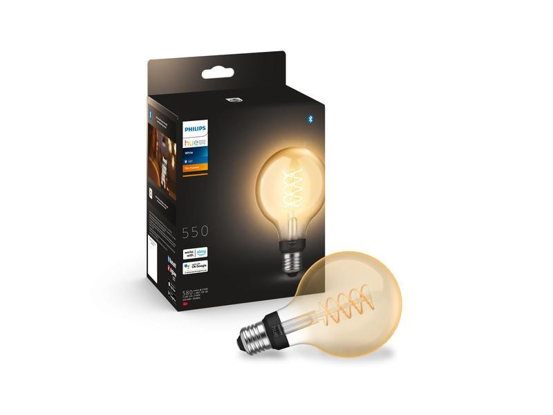 Philips Hue White E27 Einzelpack Globe Filament 550 lm Filament-Leuchtmittel mit E27 Sockel