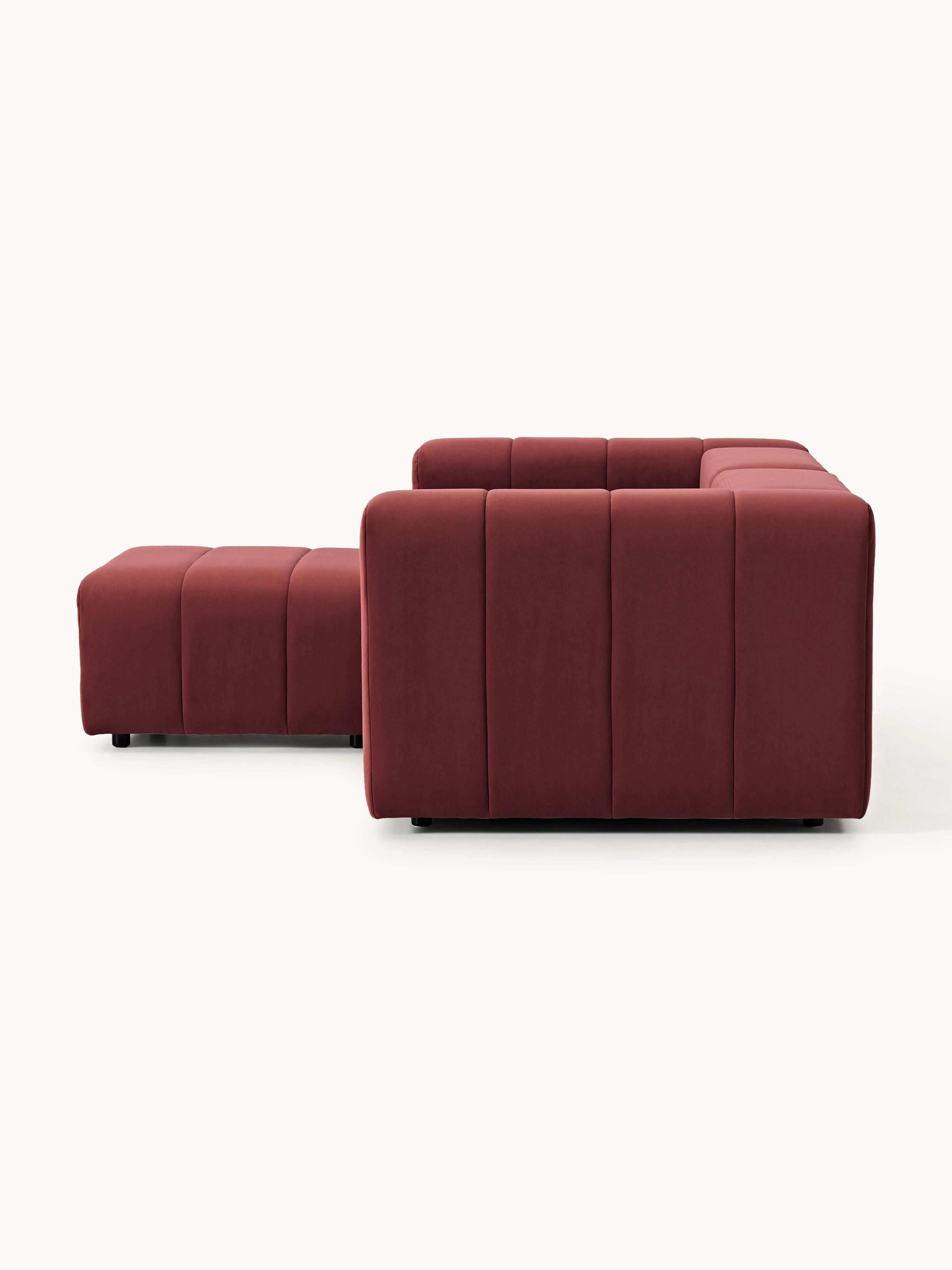 Fluwelen modulaire bank Lena (3-zits) met poef (links/rechts)