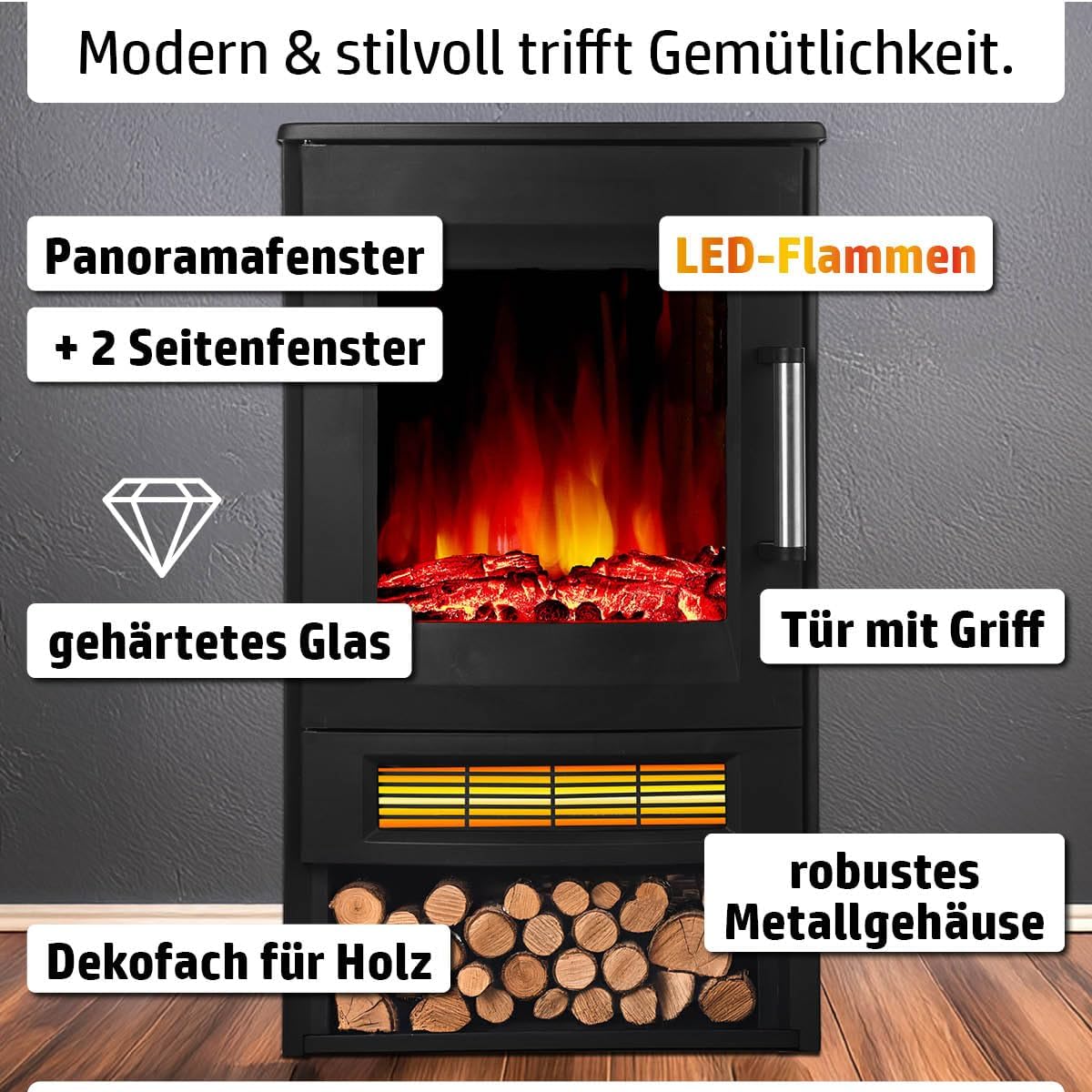 Elektrokamin | 2 Heizstufen | 900W - 2000W | viele Modelle | LED - 3D Flammeneffekt mit Farbwechsel | inkl. Fernbedienung Timer & Thermostat | Überhitzungsschutz | Magnus