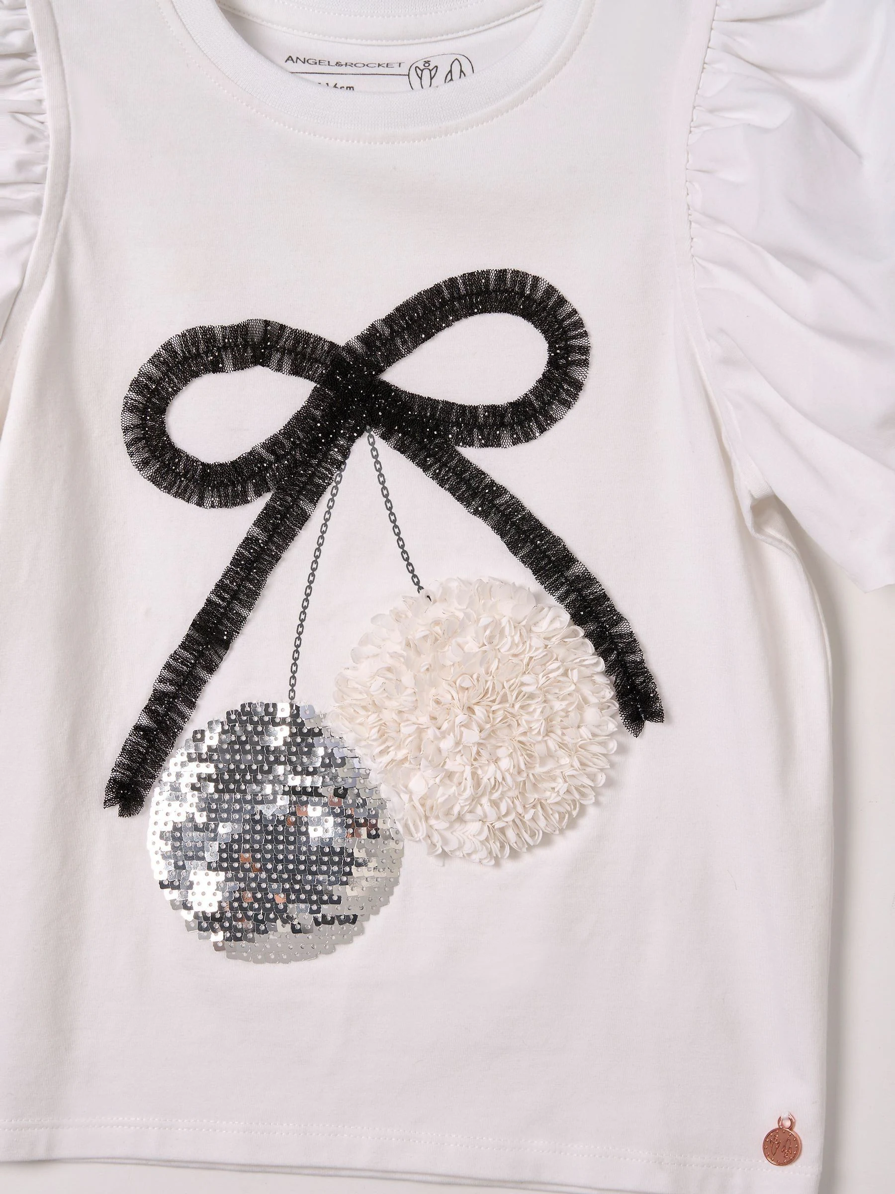 Angel & Rocket Elodie Disco Ball Embellished Puff Sleeve T-Shirt