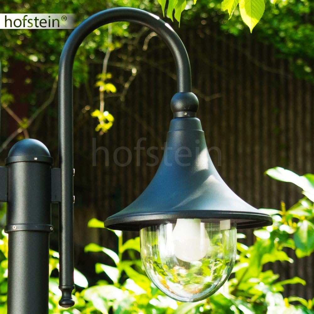 HOFSTEIN Kandelaber Elgin, Außenwegeleuchte aus Metall/Kunststoff in Schwarz-matt/Klar, Wegebeleuchtung in antikem Look 225 cm, 2xE27, IP44, Wegeleuchte im Vintage-Design für Garten, Außenbereich, Hof