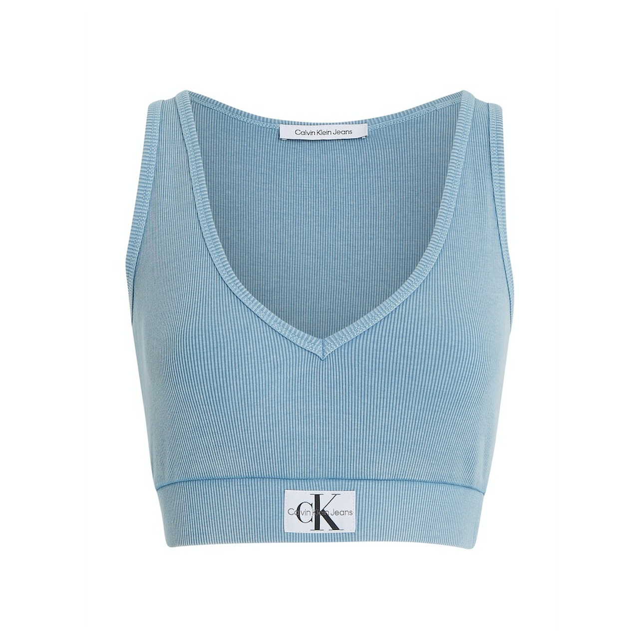 CK Jeans LABEL WASHED RIB CROP V-NECK T