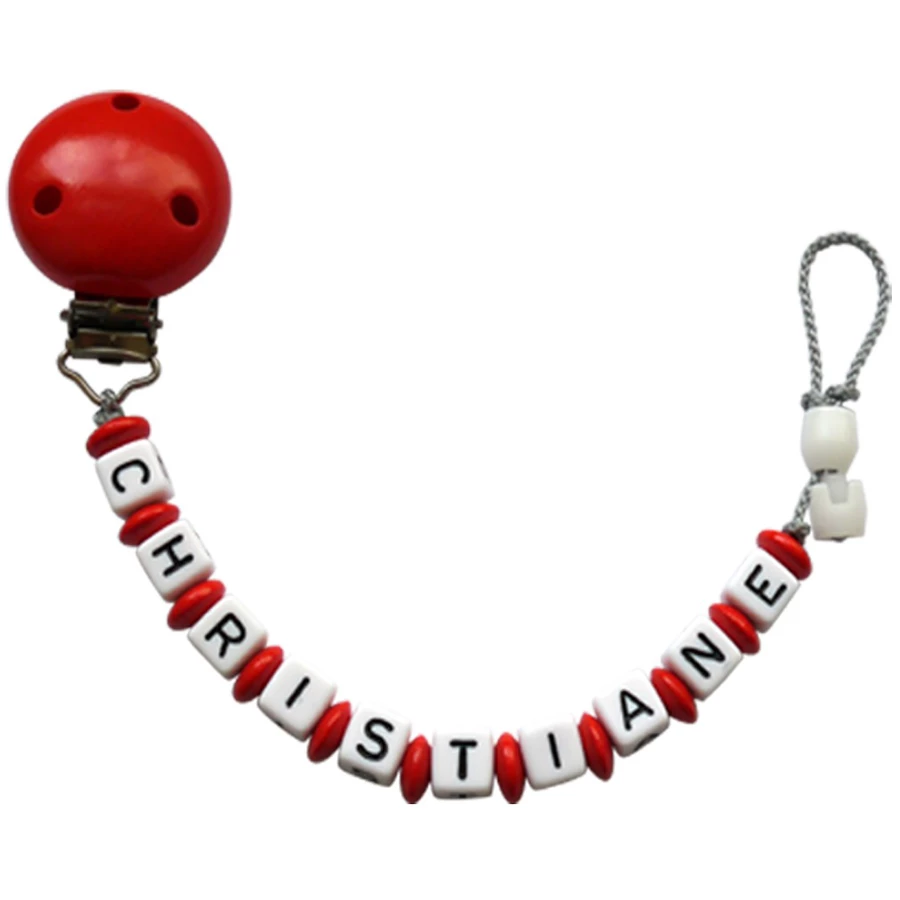 Schnullireich Schnullerkette mit Namen bis 10 Buchstaben Lange Namen Rot