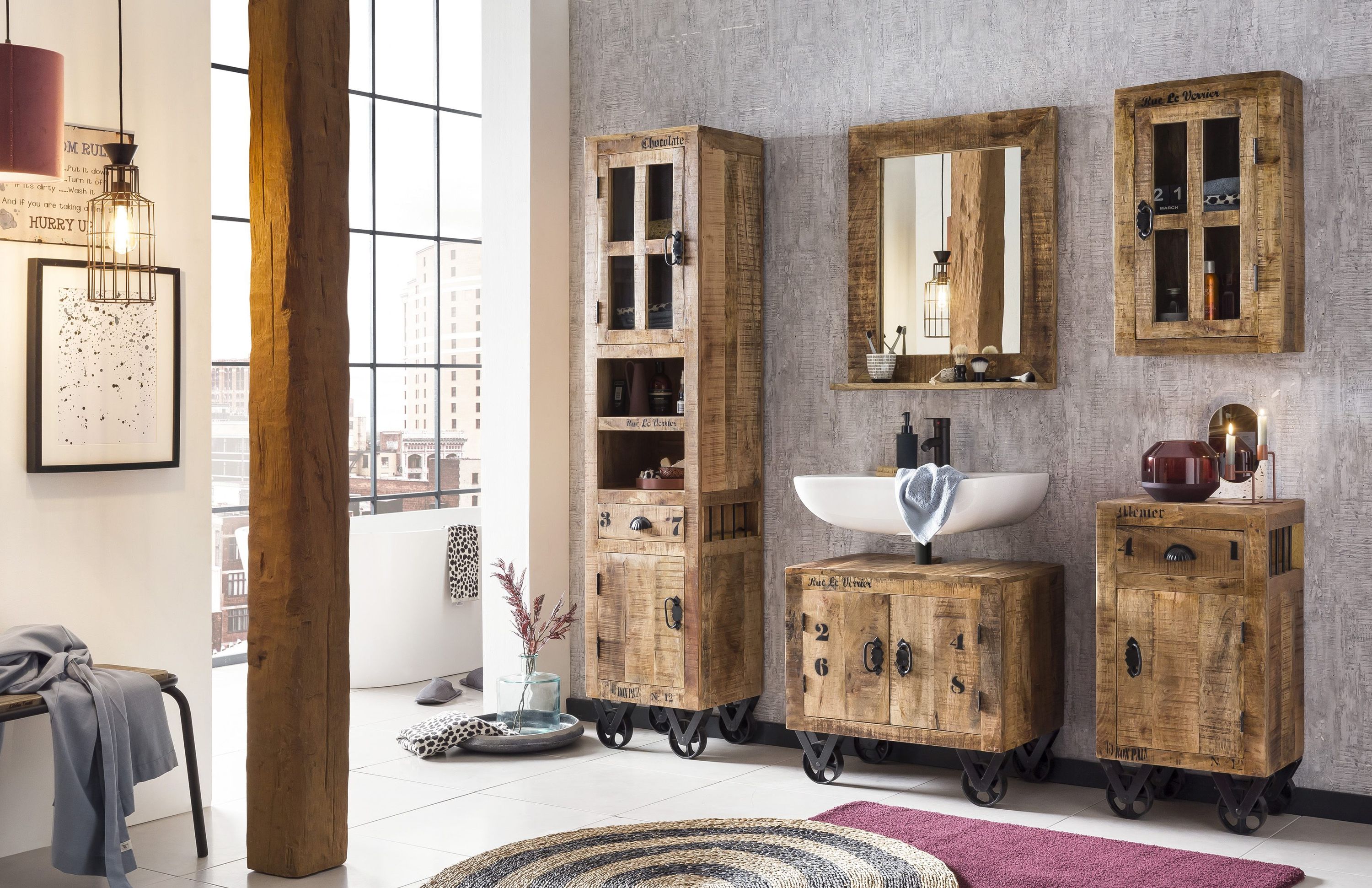 Badezimmer Hängeschrank Rustic Massivholz Bad Schrank Wandschrank Ablage