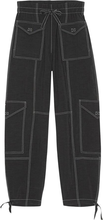 Ganni Light Slub High Waist Pocket Pants Black