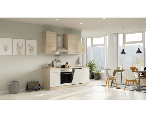 Flex Well keukenblok met apparatuur Samoa 220 cm wit sonoma eiken mat gedemonteerde variant omkeerbaar 00008210
