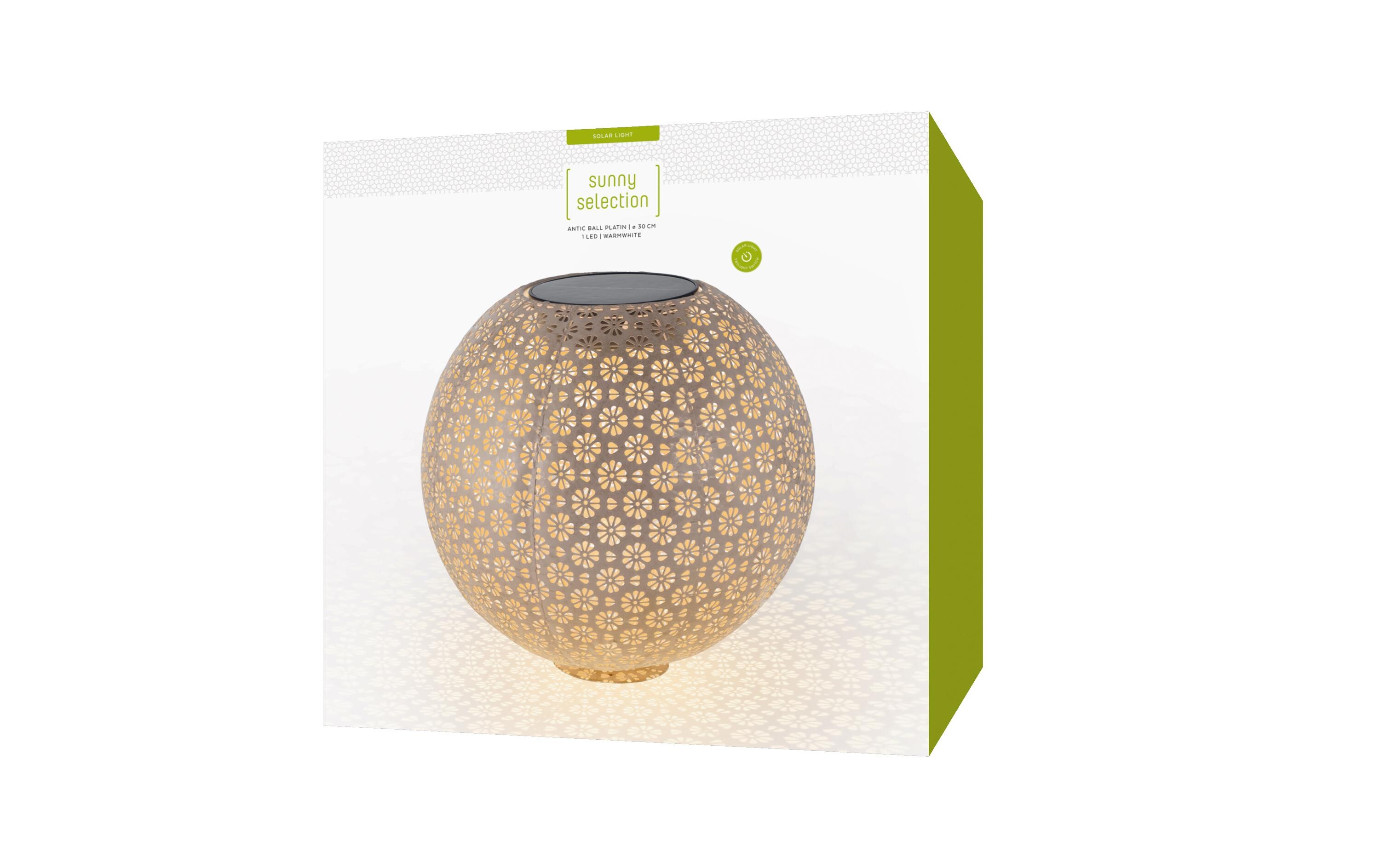 Laterne Solar Antic Ball Platin, Ø 30 cm, PlatinLichtkugel, Solarbetrieben zum Aufstellen