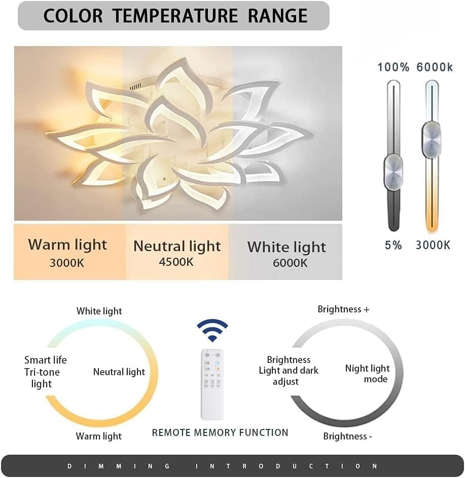 Moderne LED Deckenleuchte, Dimmbar Blütenblatt Kreative LED Deckenlampe, 3000K - 6000K, Φ100 84W 8400lm, Acrylplatte Deckenleuchten for Wohnzimmer, Flur, Schlafzimmer