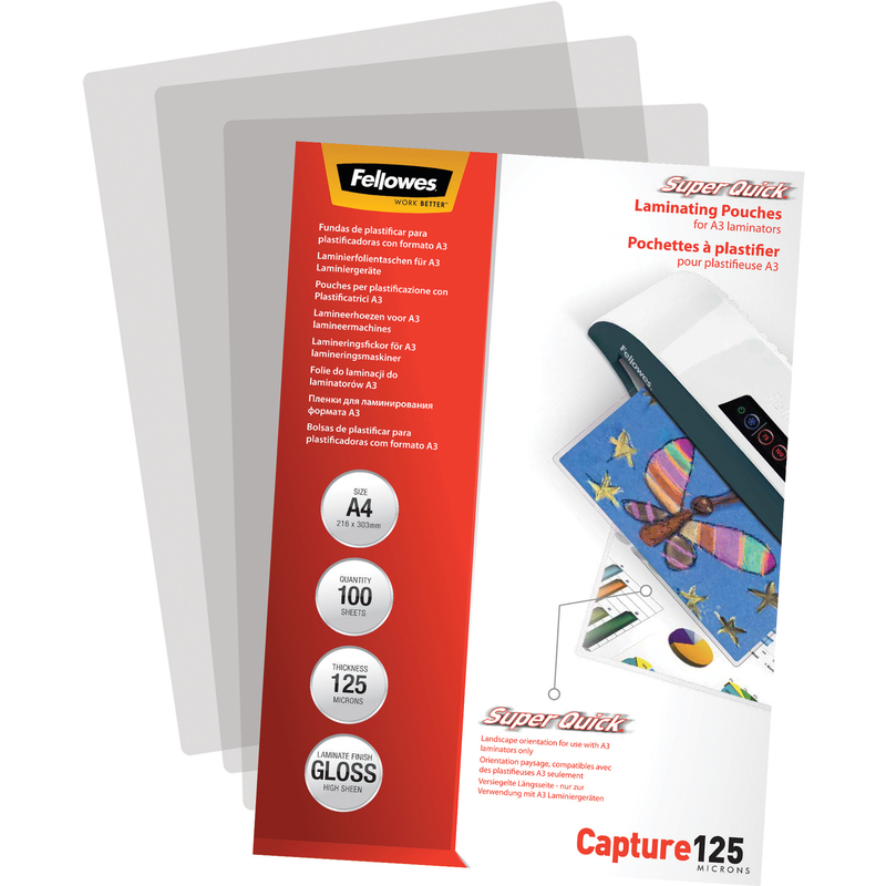 Fellowes Laminierfolien Capture SuperQuick, A4, 125 mic, glanz, 100 Stück