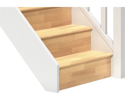 Pertura Elenie trapboom, beuken gelamineerd hout met stootborden, gelakt, recht, 83,5 cm, 14 treden / 15 stootborden, balustrade