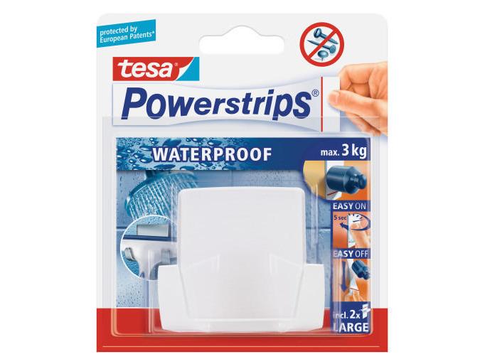 tesa Haken Powerstrips WP Weiss, 3 kg Doppelhaken mit Powerstrips-Befestigung