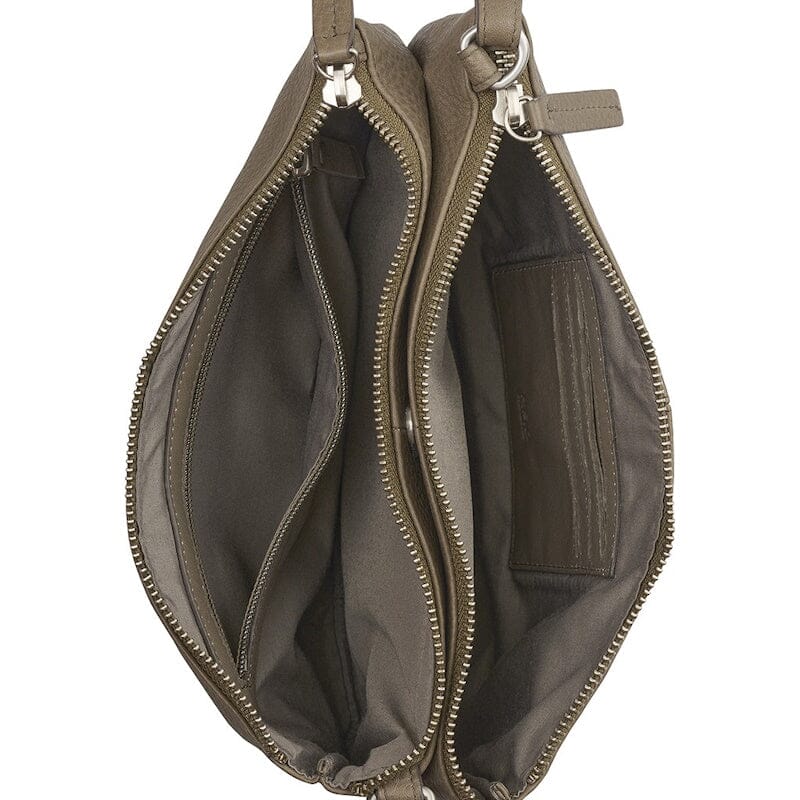 Burkely Soft Skylar Crossbody Bag Double Pocket Zip Taupe