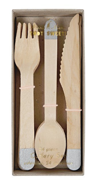 Partybesteck WOODEN CUTLERY 24er-Set aus Holz in natur/silber
