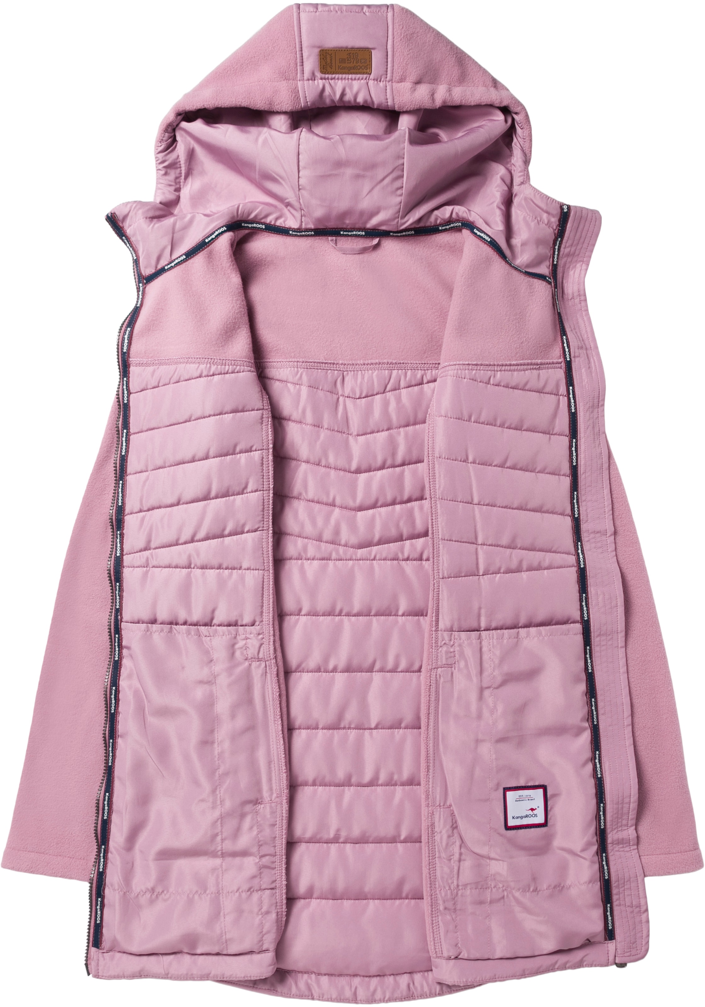 KangaROOS Langjacke mit Kapuze Hybridjacke - Fleecejacke mit wattierten Bereichen