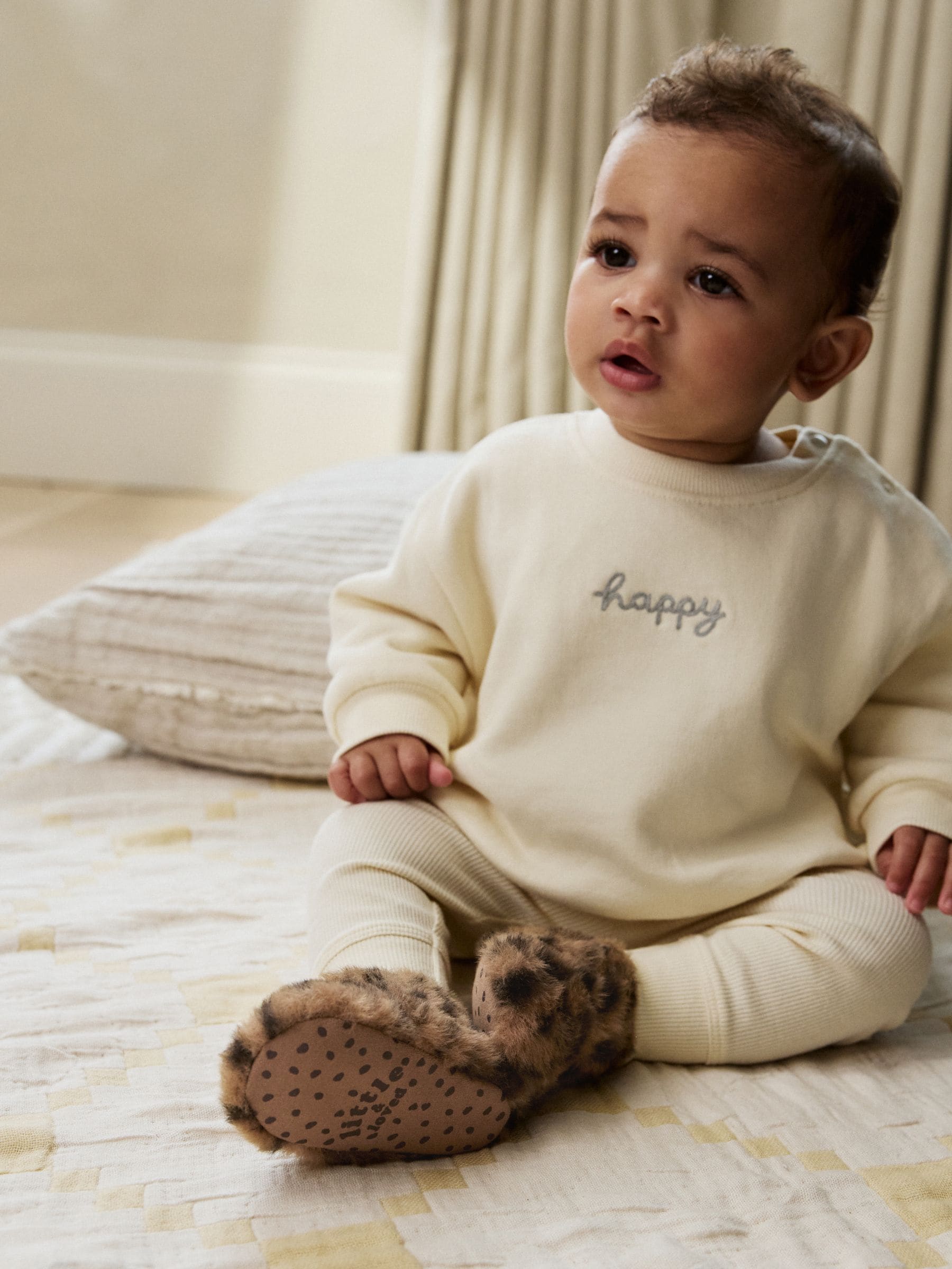 Animal Bruin met dierenprint - Baby Cosy Boots met Klittenbandsluiting (0-18maanden)