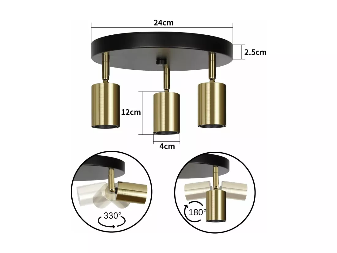 NETTLIFE Plafonnier 3 Spots de Plafond Max. 25W E27 Vintage Flamme Rond Moderne Lustre Pivotant pour Chambre Salle à Manger Cuisine Couloir Salon