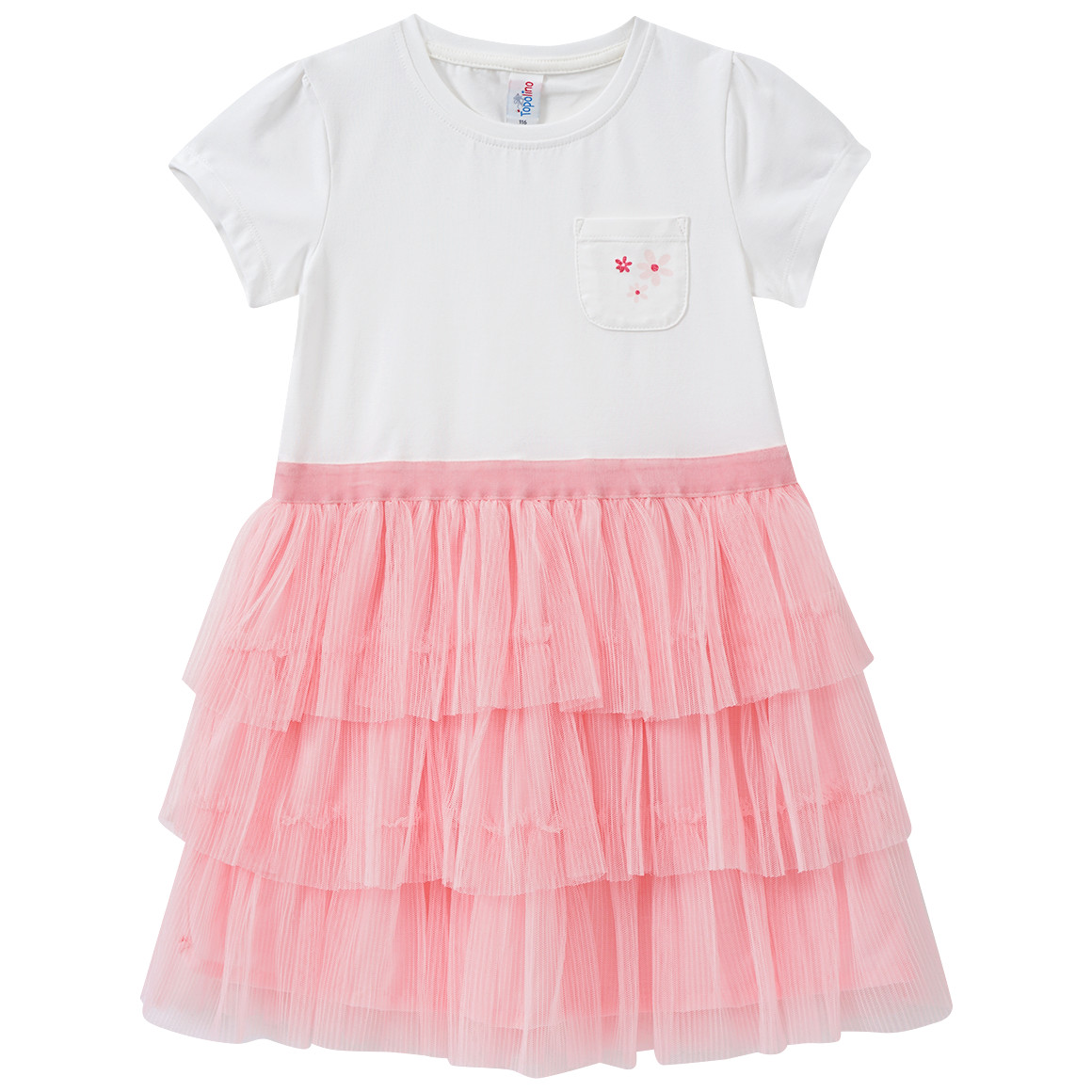 Topolino Mädchen Kleid mit gestuftem Tüllrock rosa / weiss