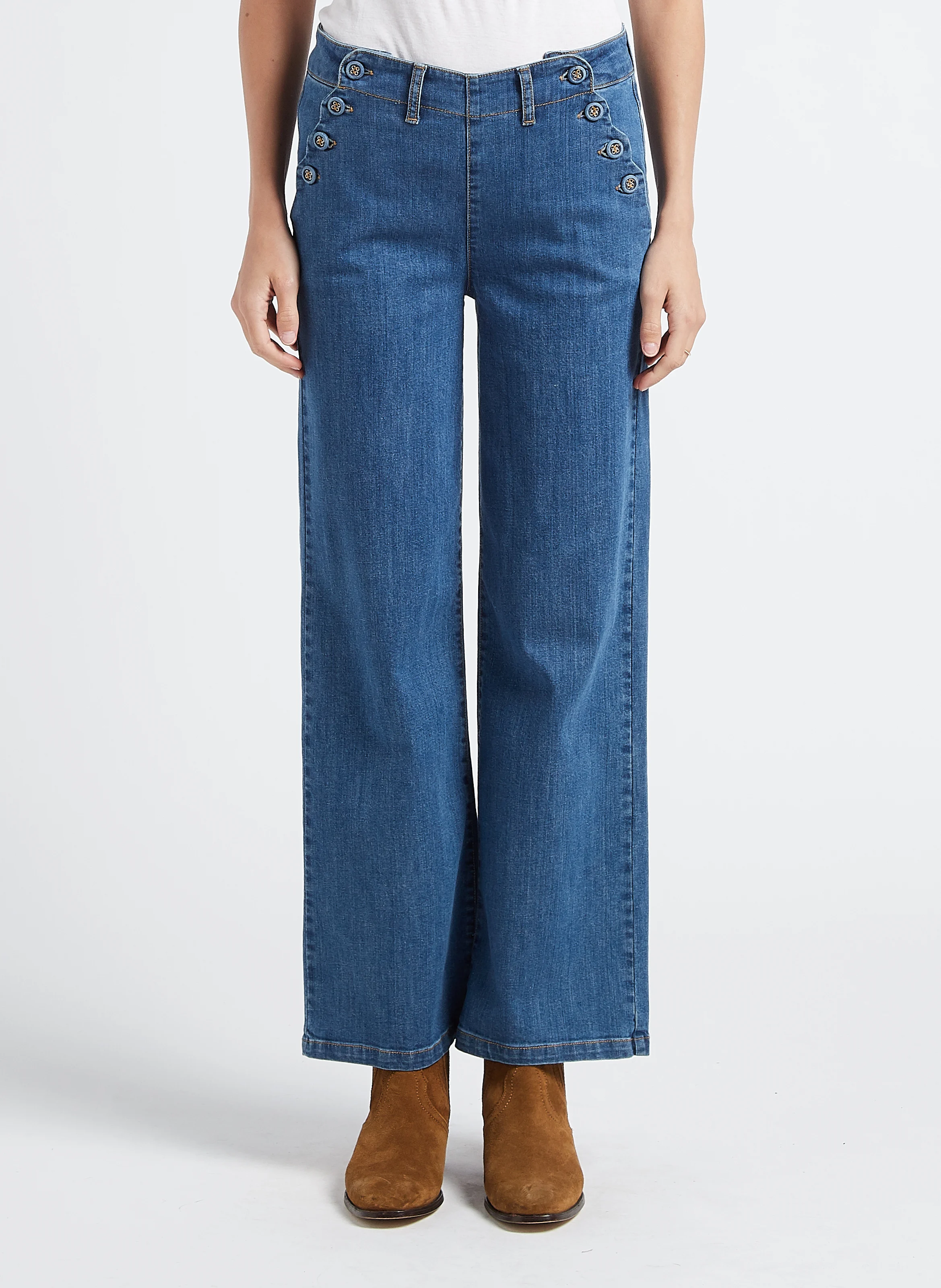 Pantalon droit aspect jean en coton biologique mélangé| Jean Stone