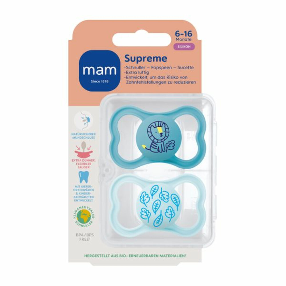 MAM Fopspeen Supreme Silikon 16+ mnd Blauw2 stuks
