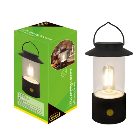 Idena LED Campinglaterne Batterie schwarz 19cm