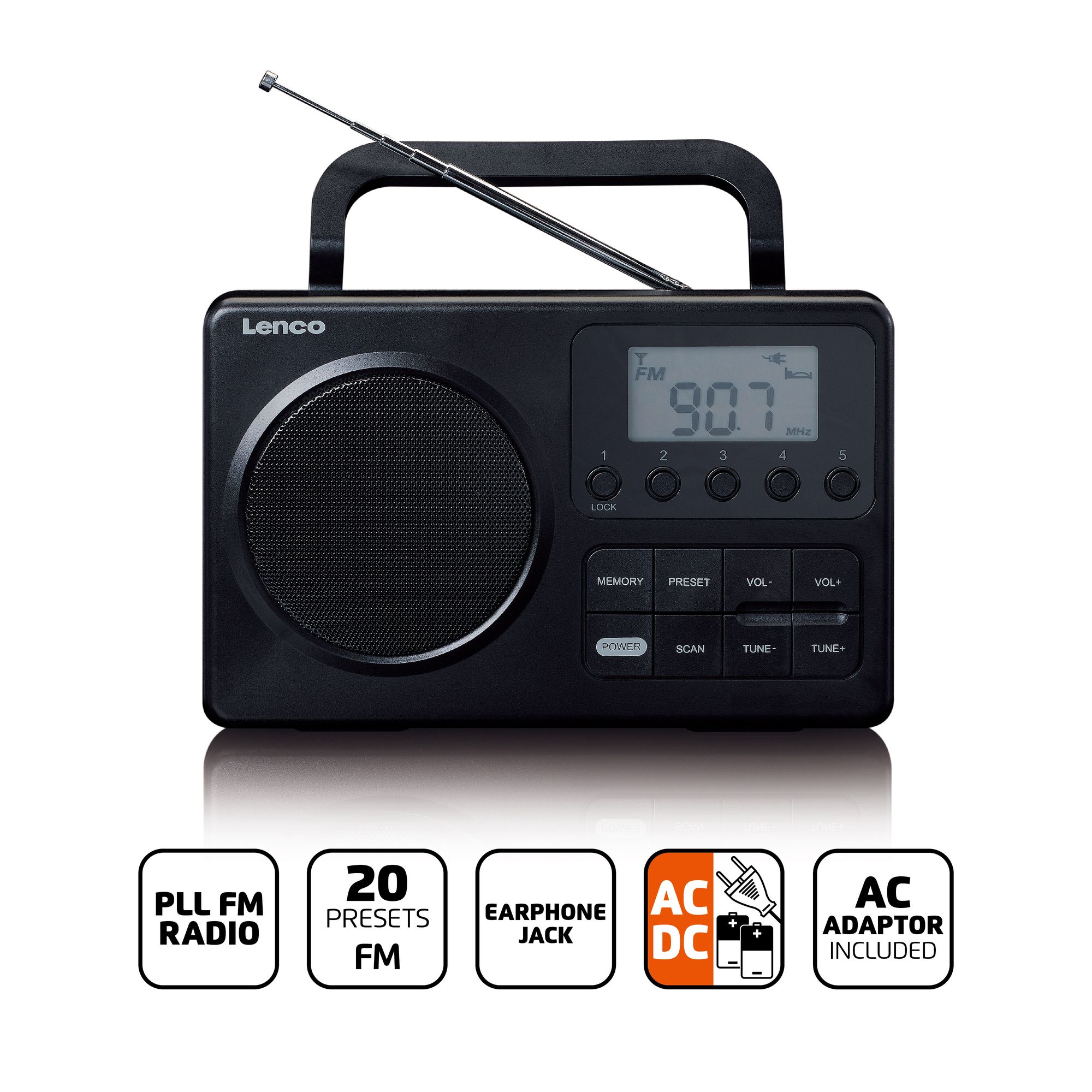 Lenco MPR-035BK Compacte draagbare FM Radio