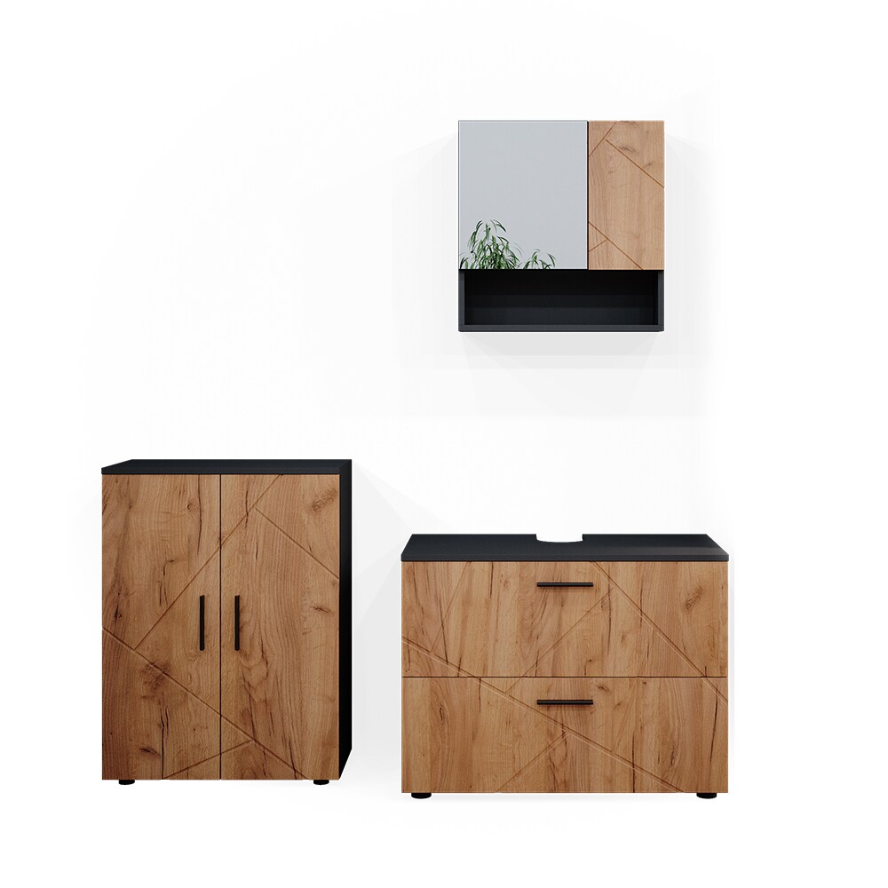 Vicco Badmöbelset Unterschrank Spiegelschrank Badschrank Irma Anthrazit Eiche Badmöbel
