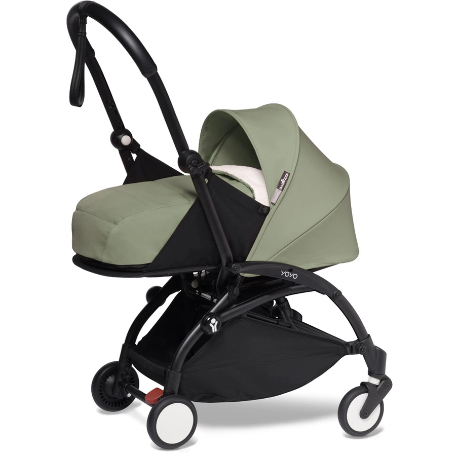 BABYZEN Kinderwagen YOYO2 0+ Black mit Neugeborenenaufsatz Gratis Textilset Olive
