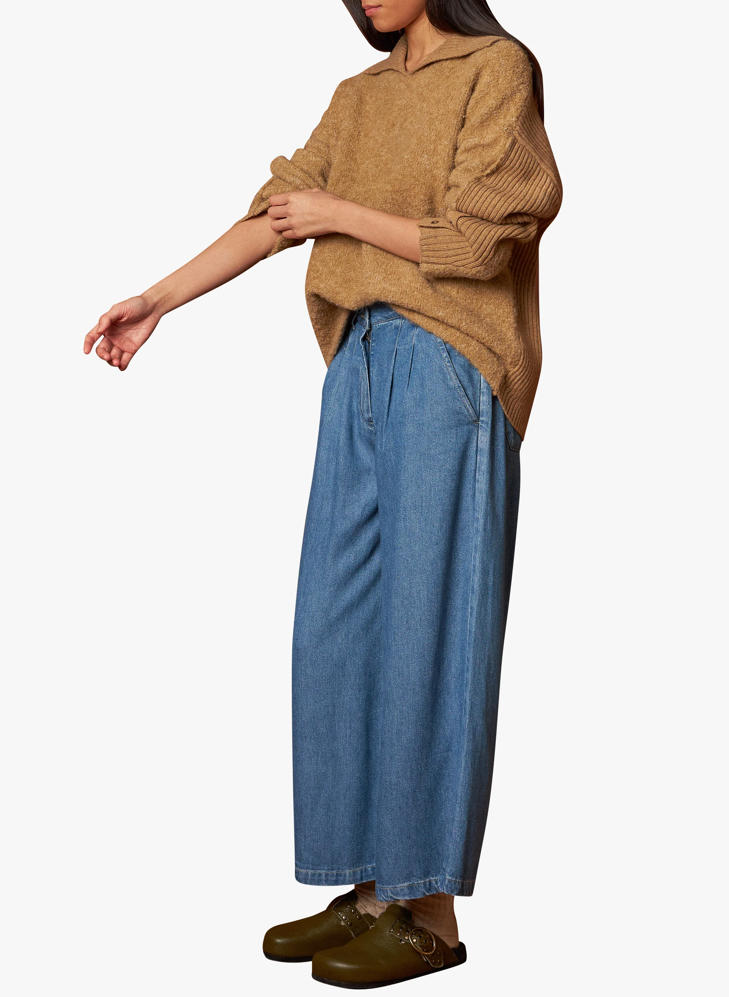 Pull col à revers en laine mélangée | Beige
