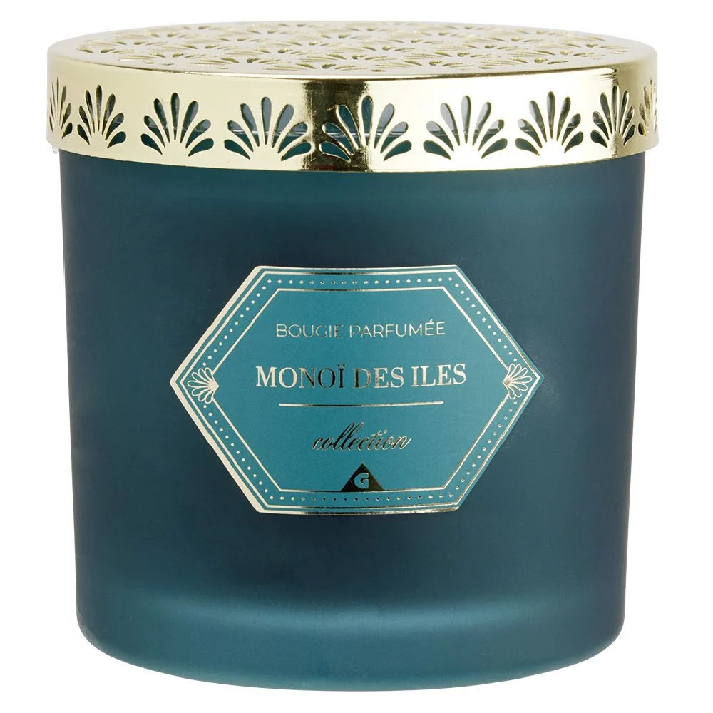 Bougie chic top métal bleue Ø10 cm
