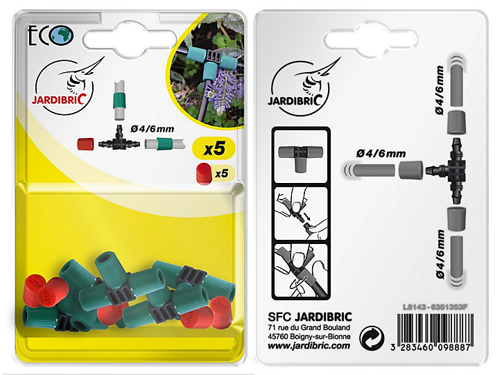 Tés compression + bouchons Ø4/6 (5 pièces)