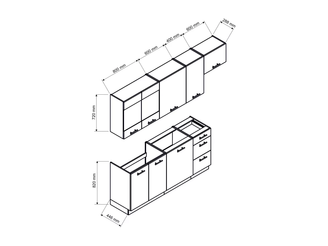 Cuisine complète Vera 7 éléments blanc brillant L 180/240 cm sans plan de travail