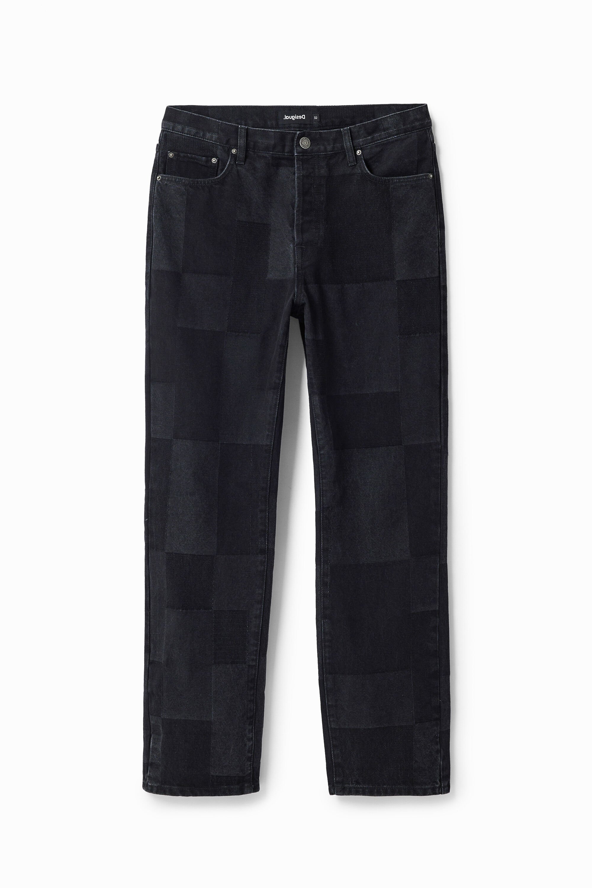 calça jeans xadrez reta