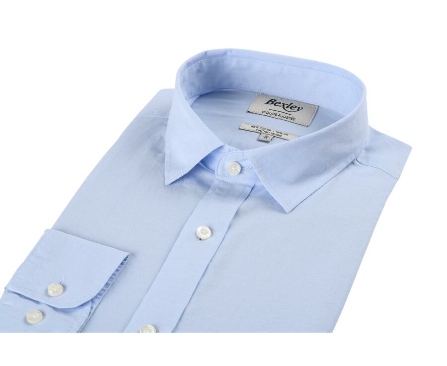 Chemise coton lin bleue ciel unie - SILBERT