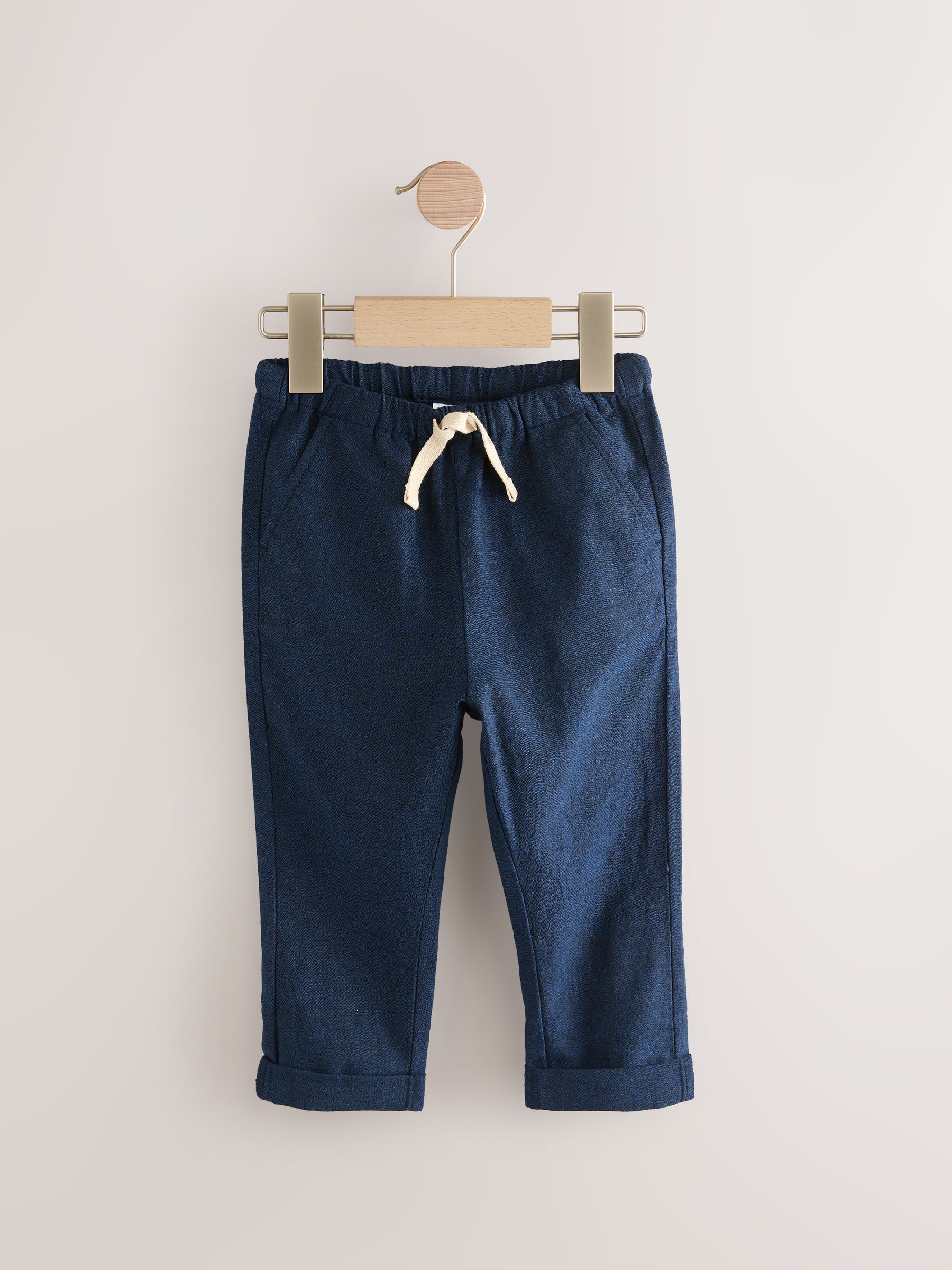 Donkerblauw - Linnen Blend broek met elastische taille (3mnd-7jr)