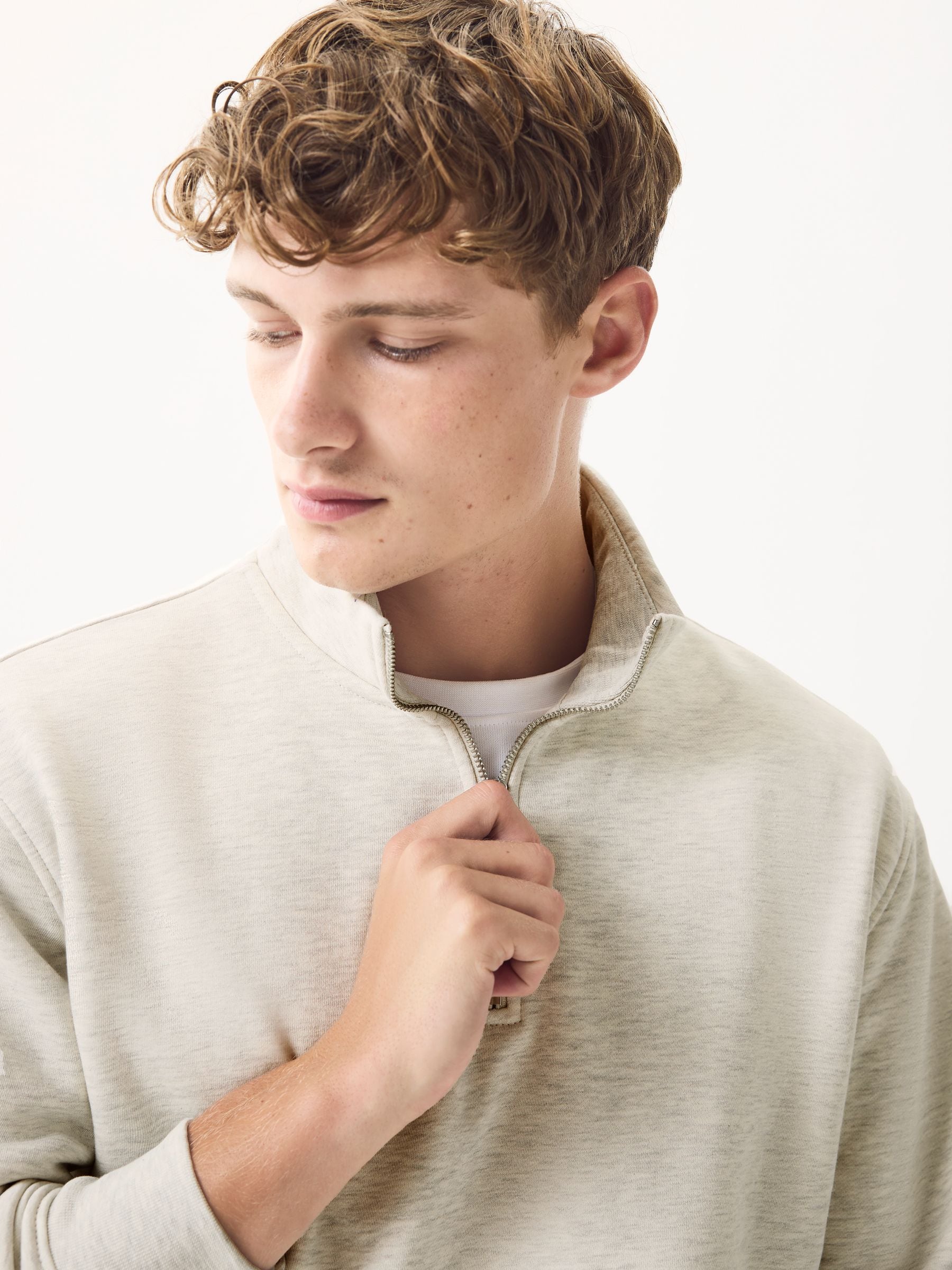 Ecru gemêleerd - Kwartrits - Sweatshirt van jersey met hoog katoengehalte