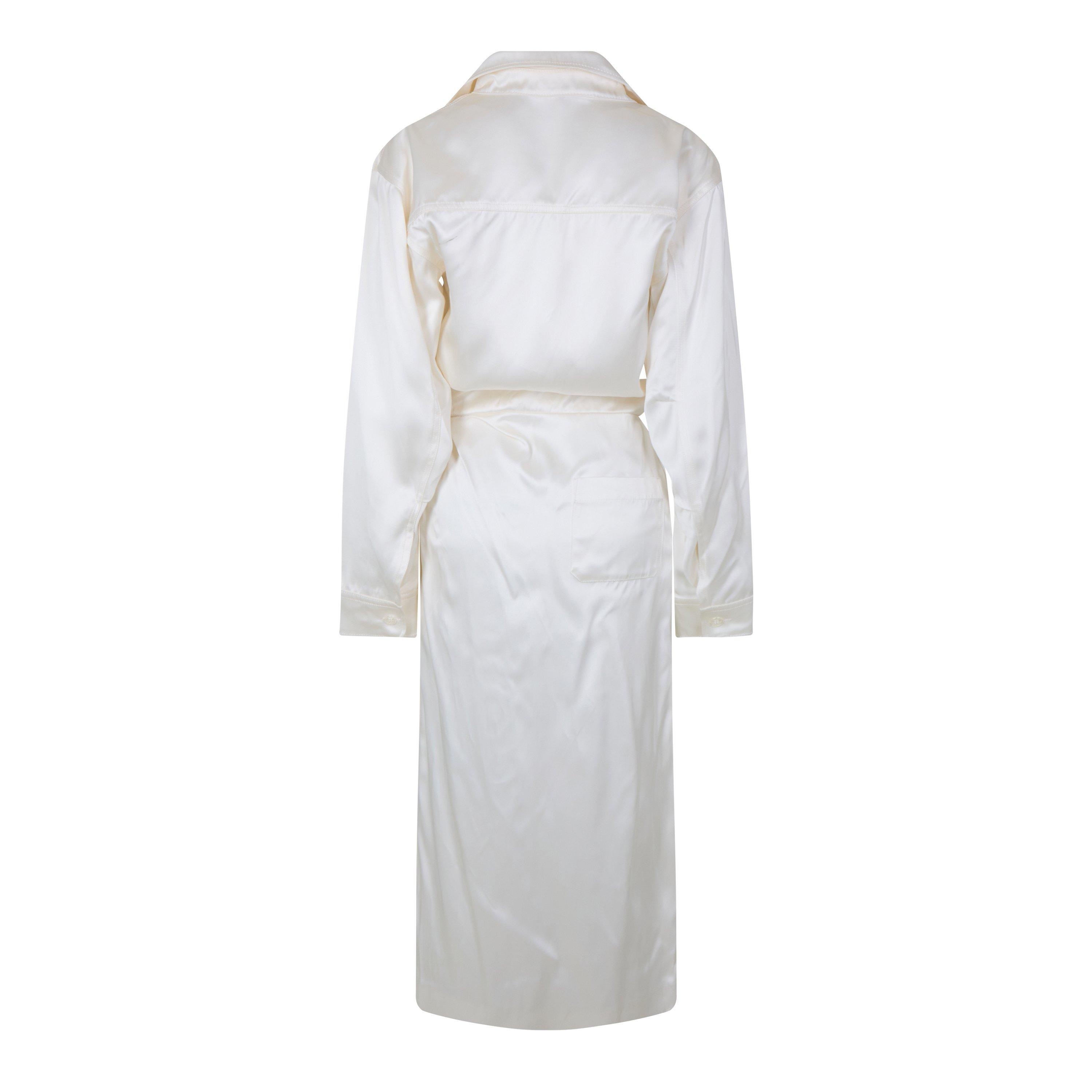 Off White Chine Satin Twist Long Dress
