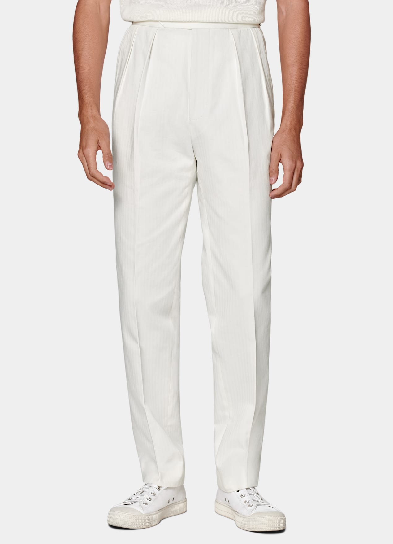 Pantalon Wide Leg Tapered blanc cassé à chevrons