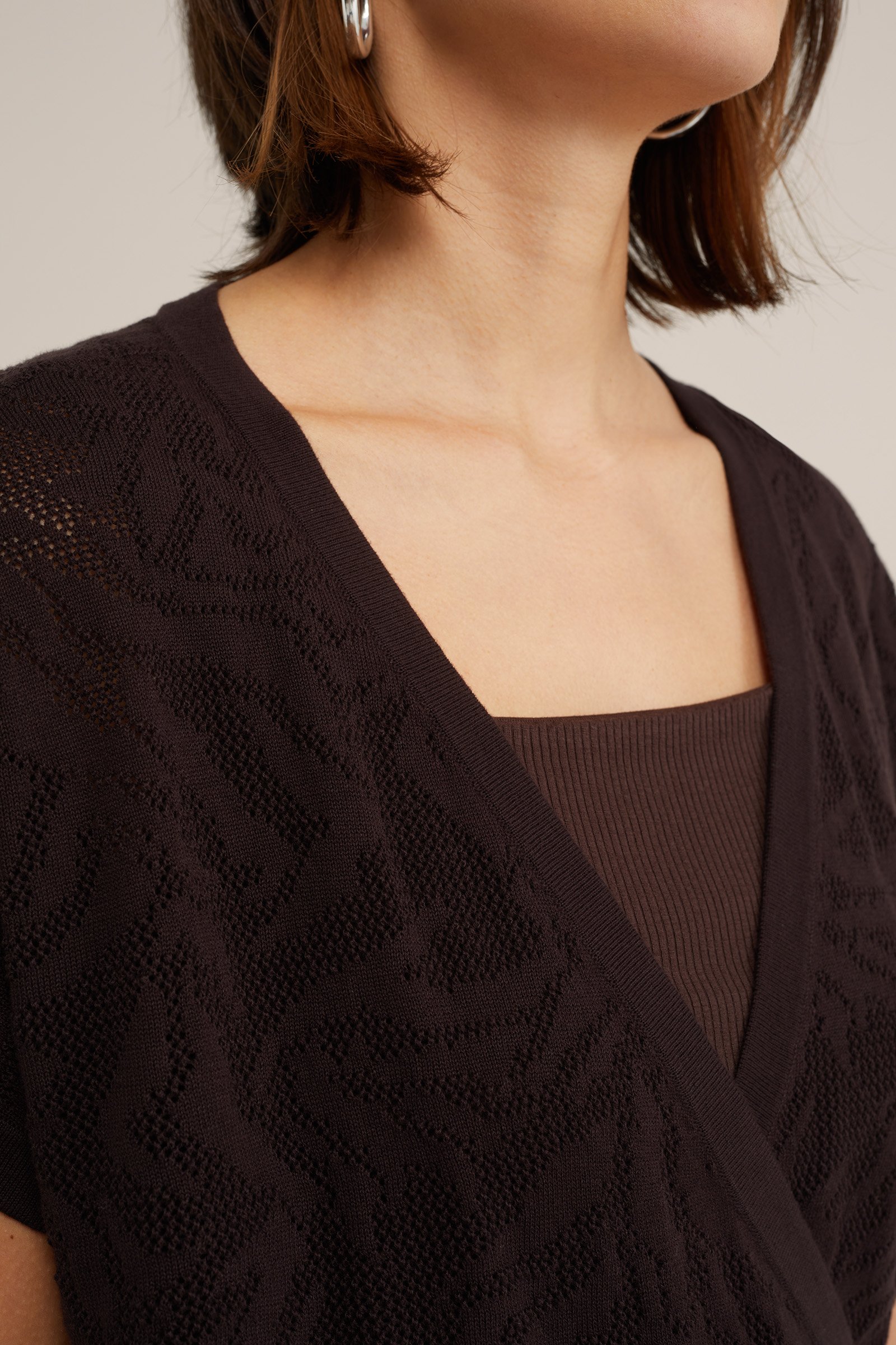 gebreide top met opengewerkt dessin WE Fashion Donkerbruin