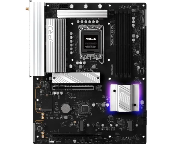 ASRock B860 Pro RS WiFi - Bundkort - ATX - LGA1851 sokkel - B860 Chipset - USB-C Gen 2x2, USB-C 3.2 Gen 1, USB 3.2 Gen 1 - Wi-Fi 6E, 2.5 Gigabit LAN, Bluetooth - onboard grafik (CPU påkrævet) - HD Audio (8-kanaler)