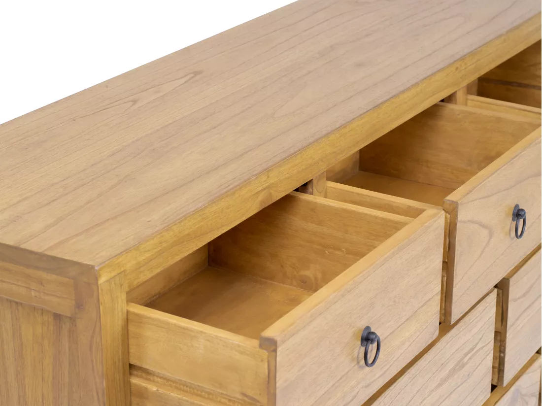 Commode 10 tiroirs - Bois de mindi - Naturel - PILABO